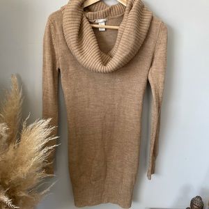 Beige cowl neck sweater dress